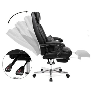 Sillón de oficina BONY, Reposapiés Extensible, en Piel color Negro 2