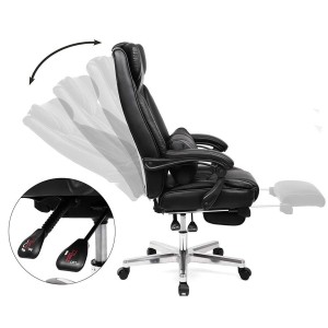 Sillón de oficina BONY, Reposapiés Extensible, en Piel color Negro
