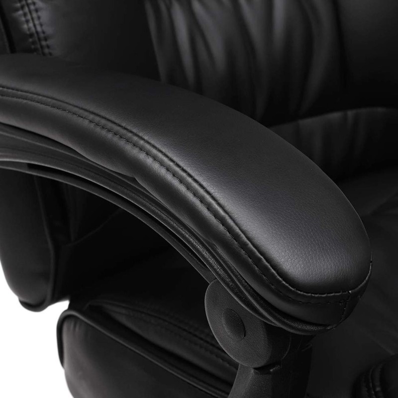 Sillón de oficina BONY, Reposapiés Extensible, en Piel color Negro