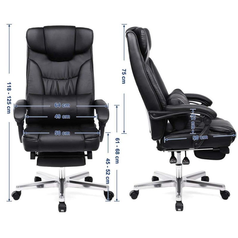 Sillón de oficina BONY, Reposapiés Extensible, en Piel color Negro