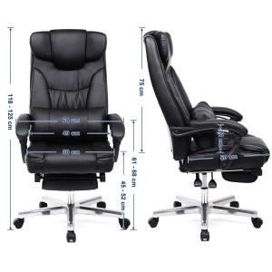 Sillón de oficina BONY, Reposapiés Extensible, en Piel color Negro