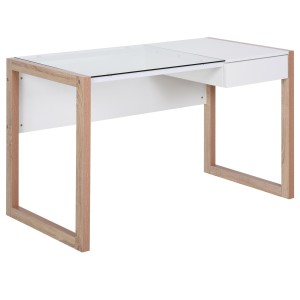 Mesa de ordenador MICHIGAN en Vidrio y Madera, color Blanco