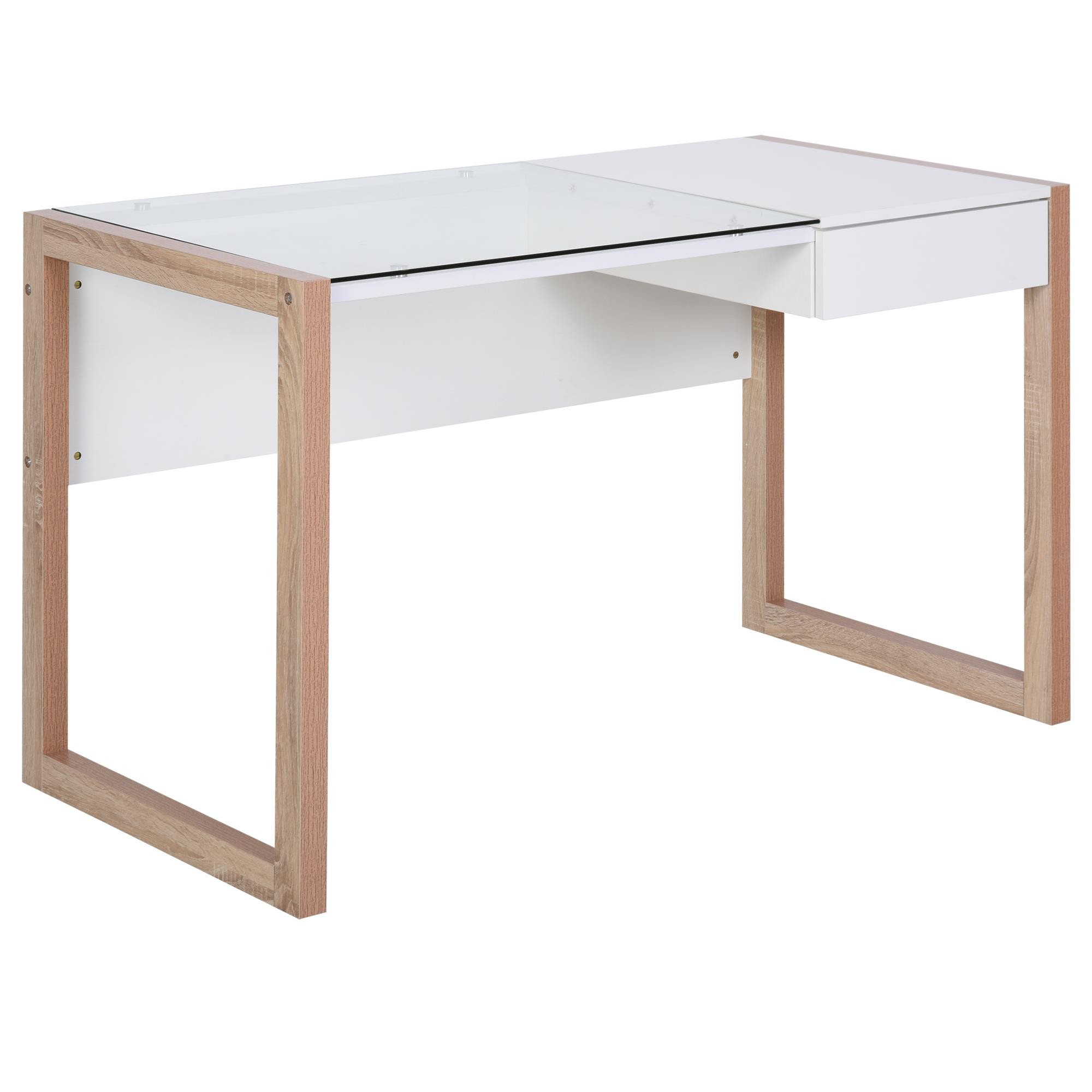 Mesa de ordenador MICHIGAN, 120x60x75 cm, Diseño Exclusivo, en Vidrio y Madera, color Blanco