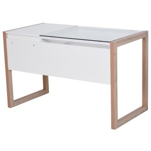 Mesa de ordenador MICHIGAN en Vidrio y Madera, color Blanco