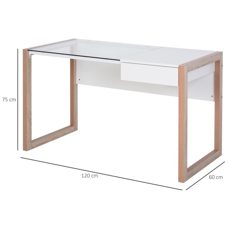 Mesa de ordenador MICHIGAN en Vidrio y Madera, color Blanco