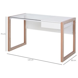 Mesa de ordenador MICHIGAN en Vidrio y Madera, color Blanco