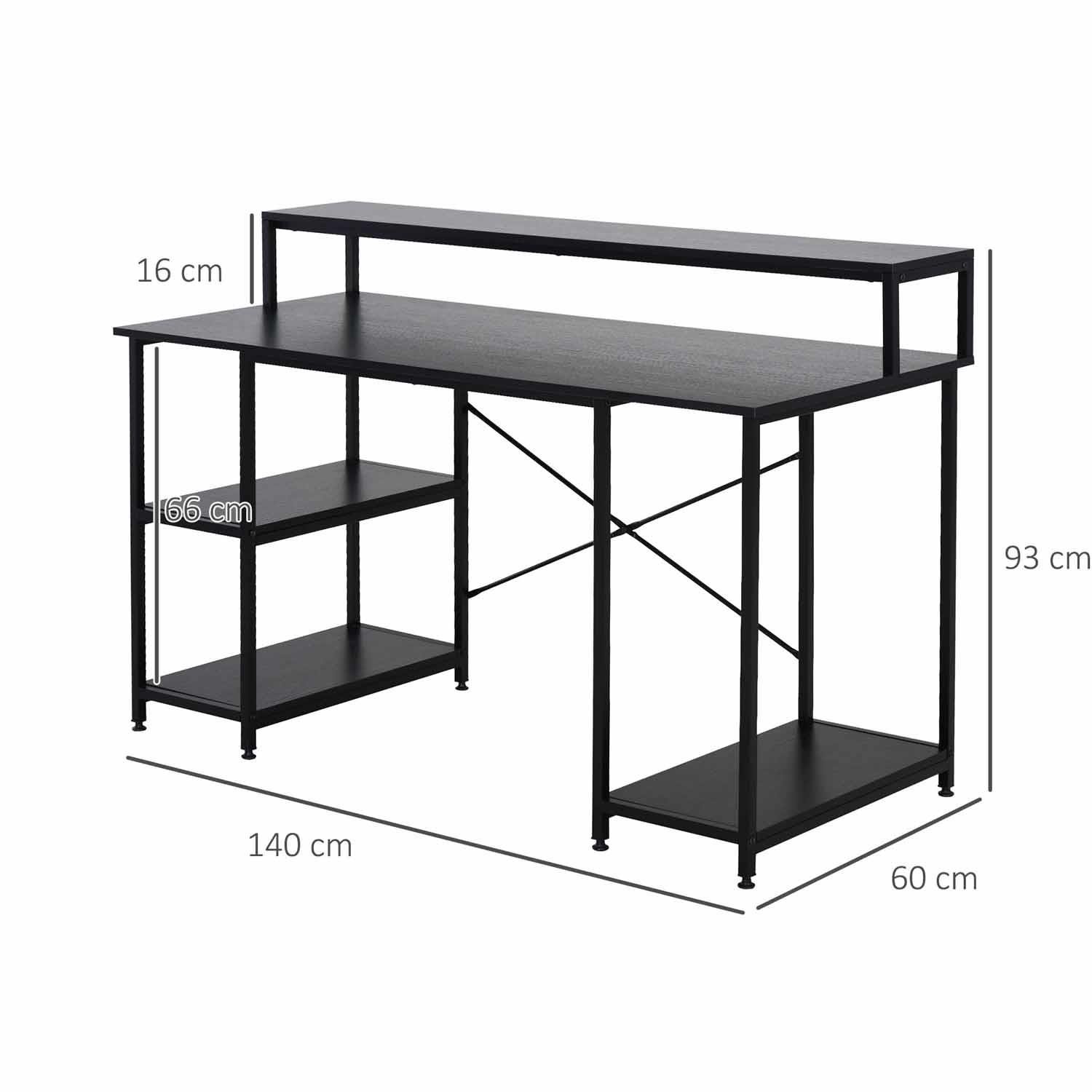 Mesa para Ordenador VICTORIA, 140x60x93 cm, en Metal y Madera, color Negro