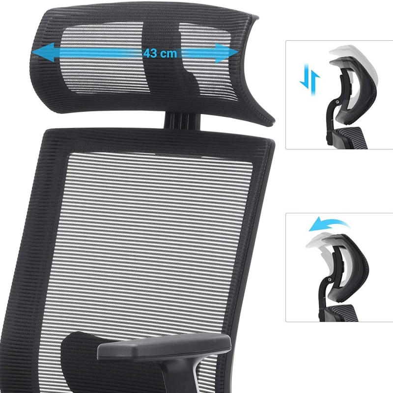 Silla ergonómica INSTA, soporte lumbar ajustable, en negro