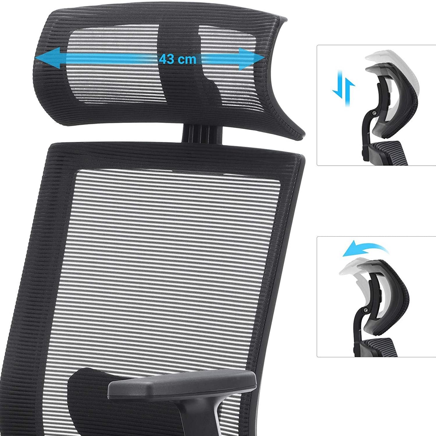 Silla Ergonómica INSTA, Reposacabezas, Soporte Lumbar Ajustable, color Negro