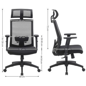 Silla ergonómica INSTA, soporte lumbar ajustable, en negro