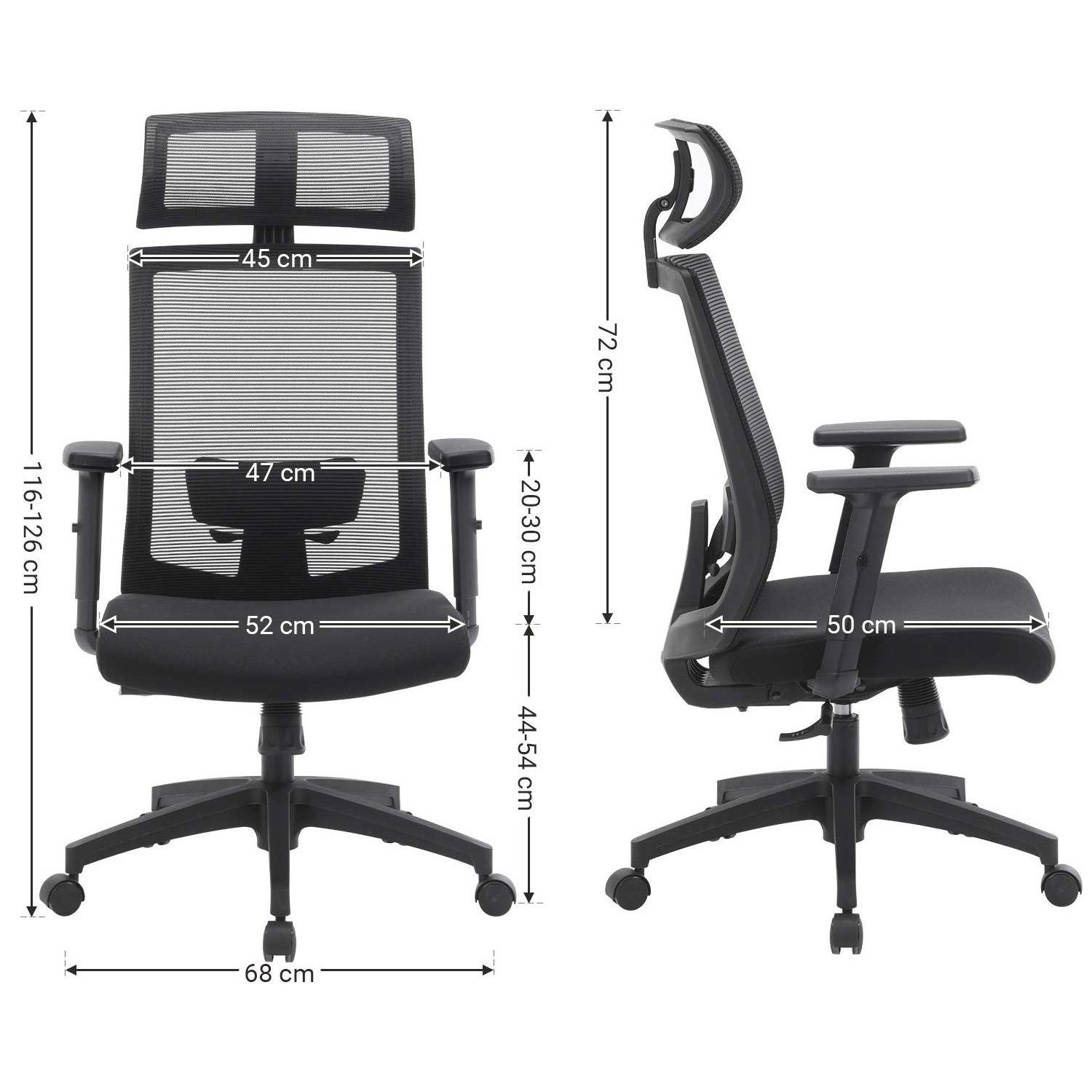 Silla Ergonómica INSTA, Reposacabezas, Soporte Lumbar Ajustable, color Negro