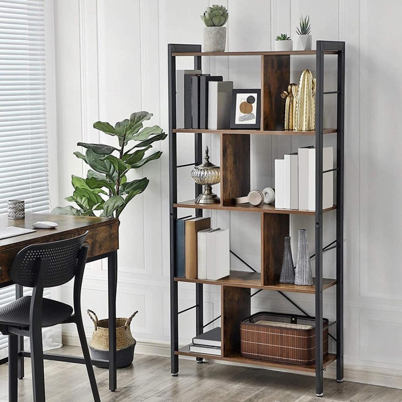 Estantería VALERY, 74x30x154,5 cm, Diseño Moderno, Acero y Madera