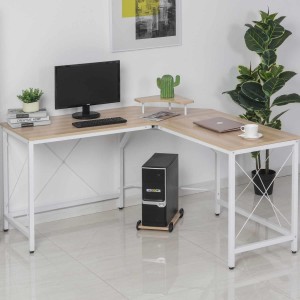 Mesa de Oficina BURTON en Metal y Madera, color Blanco y Roble