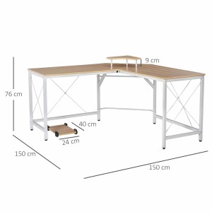 Mesa de Oficina BURTON en Metal y Madera, color Blanco y Roble