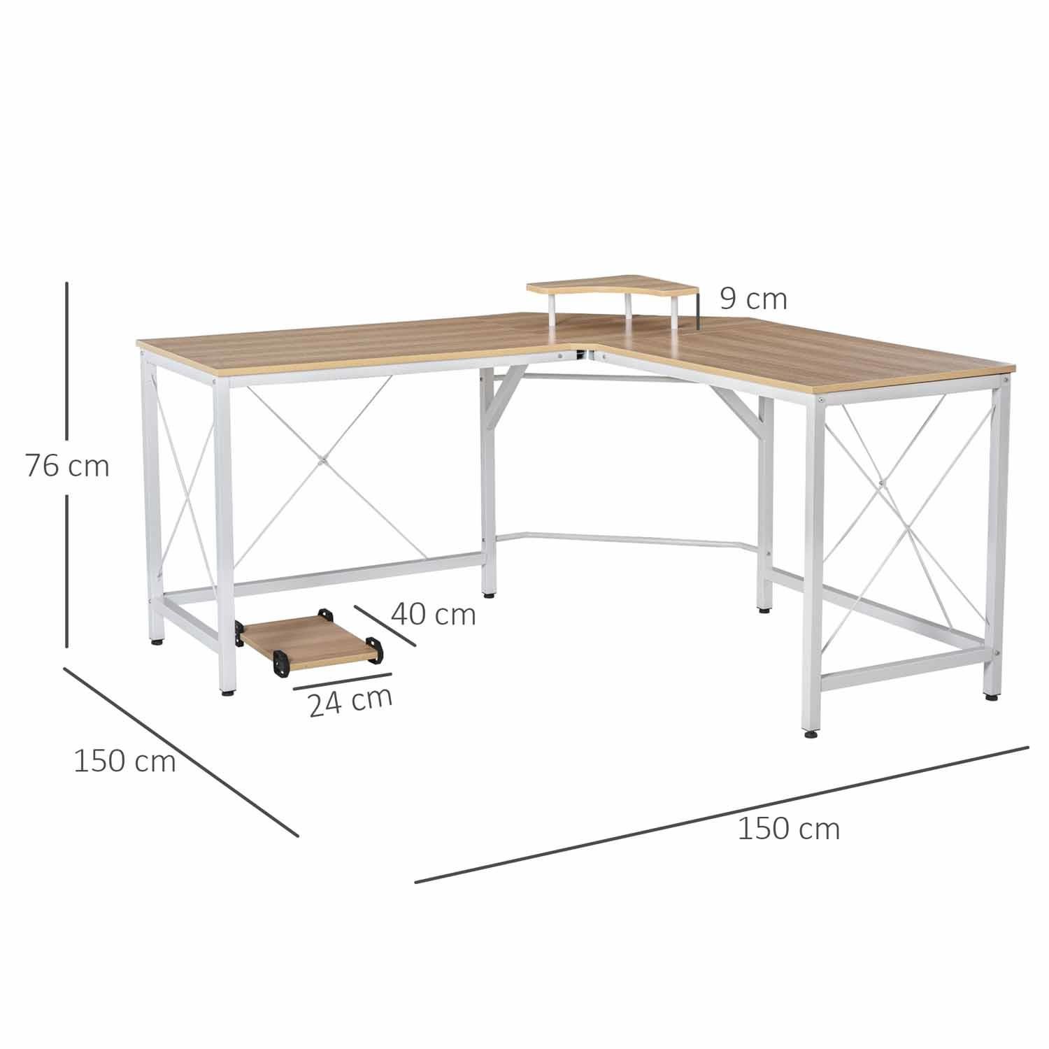 Mesa de Oficina BURTON, 150x150x76 cm, en Metal y Madera, color Blanco y Roble