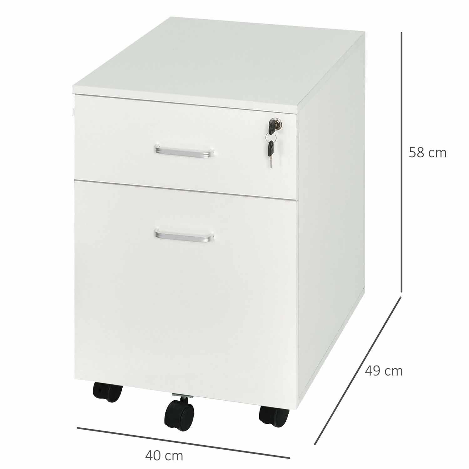 Archivador con Ruedas NYSA, 2 Cajones, Dimensiones 40x49x58 cm, color Blanco
