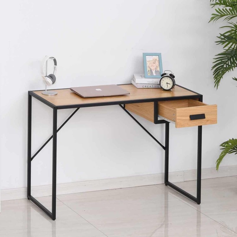 Mesa de ordenador PAINE en metal y madera color haya