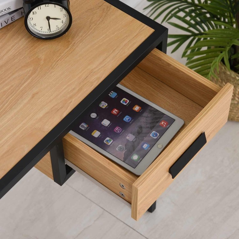 Mesa de ordenador PAINE en metal y madera color haya