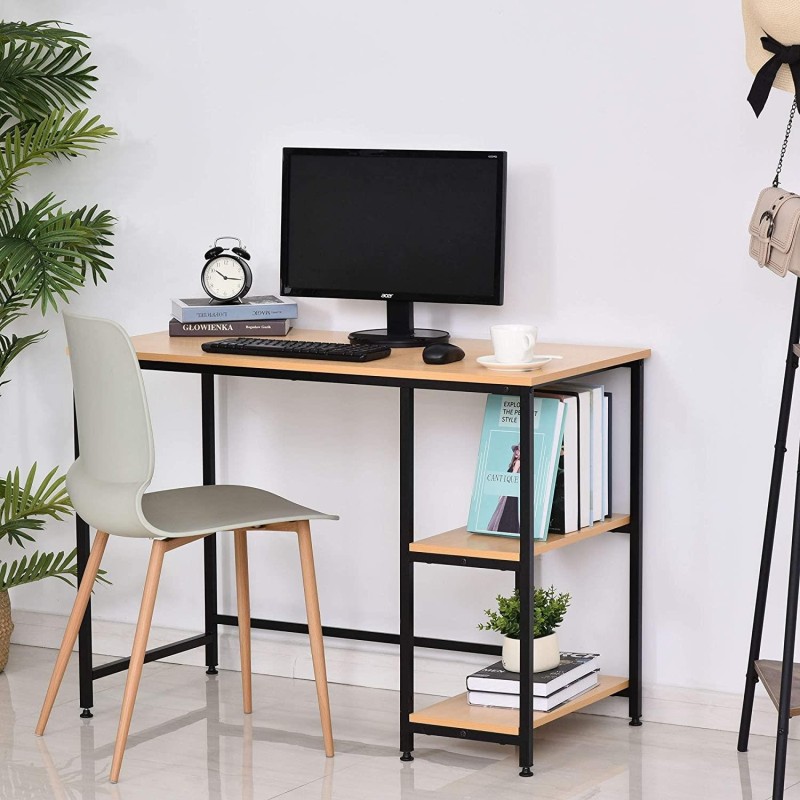 Mesa de ordenador GIANA en metal y madera color haya
