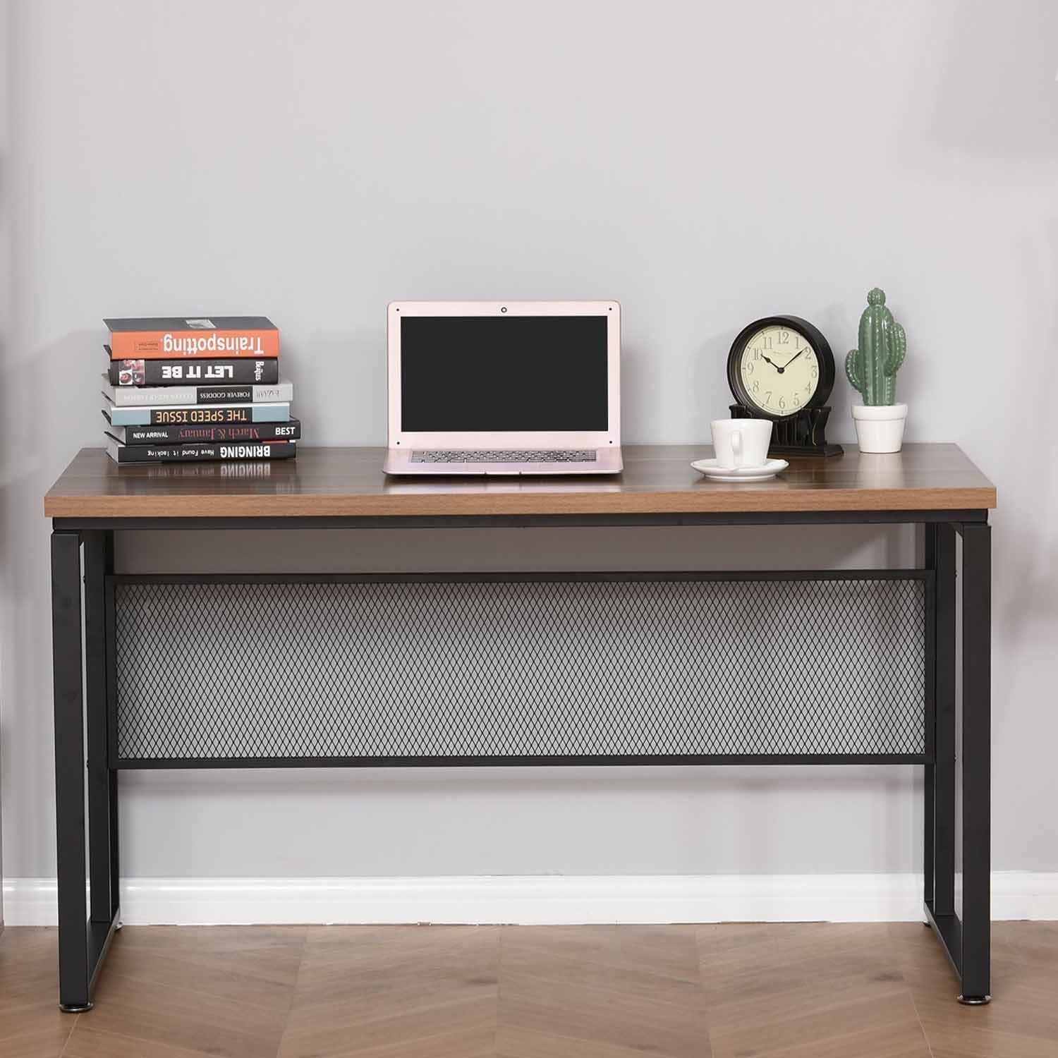 Mesa de Oficina FESANI, 135x60x75 cm, en Metal y Madera, color Negro y Nogal
