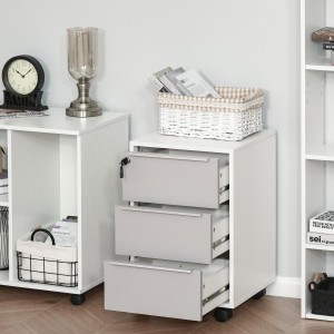 Archivador con Ruedas HAVANA, 3 Cajones con Cerradura, color Blanco y Gris