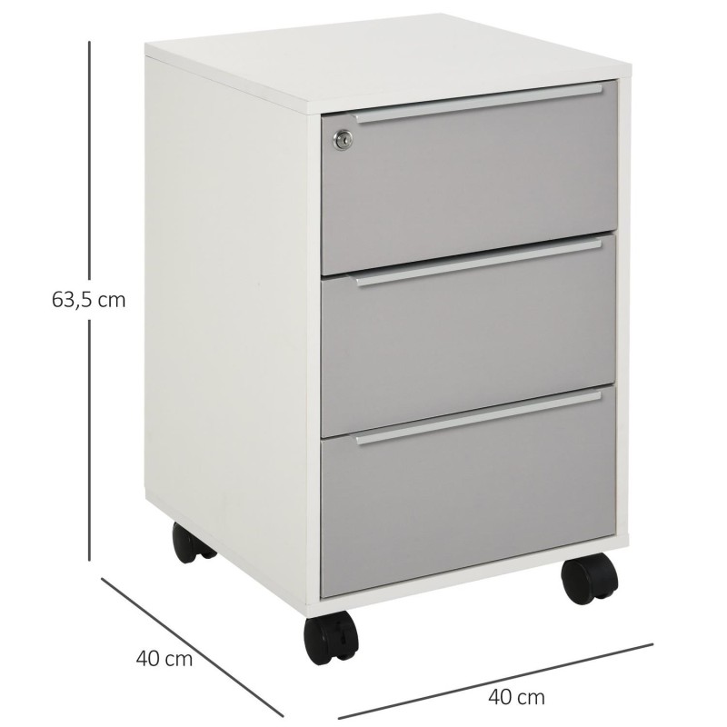 Archivador con Ruedas HAVANA, 3 Cajones con Cerradura, color Blanco y Gris