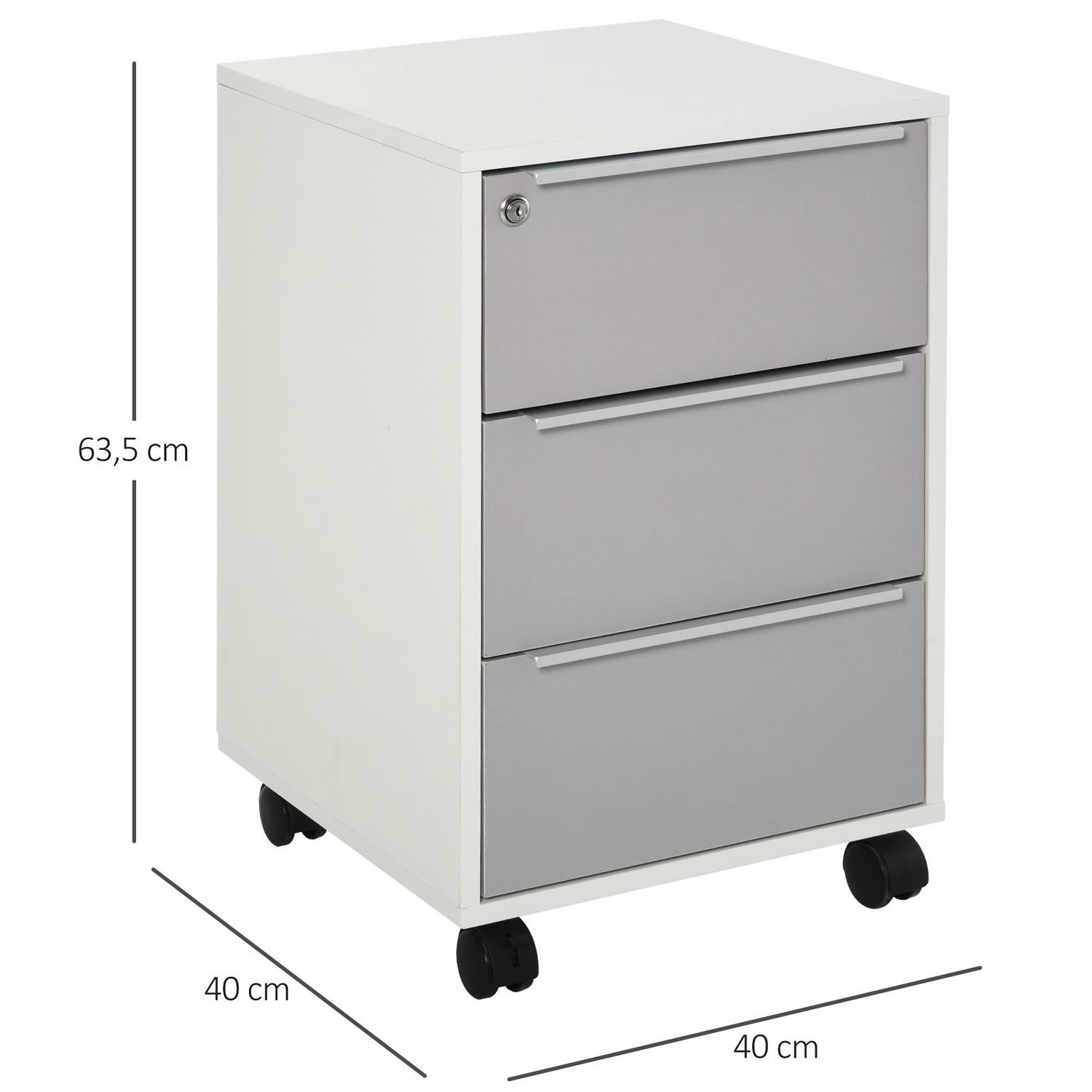 Archivador con Ruedas HAVANA, 3 Cajones, Dimensiones 40x54x55 cm, color Blanco y Gris