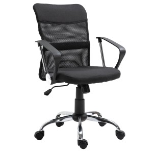 Silla de Oficina AVEIRO, Malla Transpirable, Respaldo Medio, en Negro