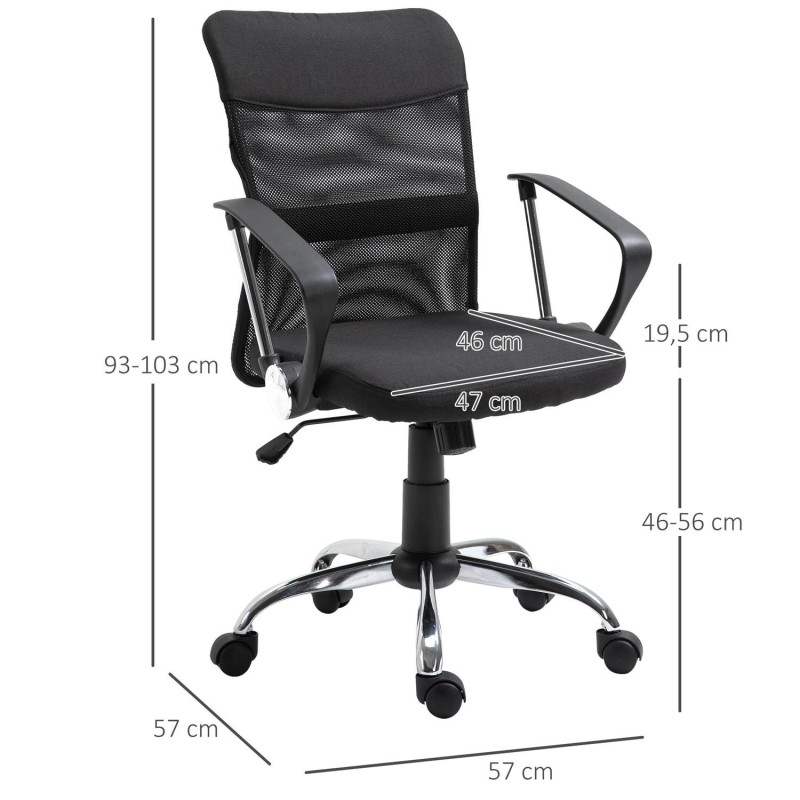 Silla de Oficina AVEIRO, Malla Transpirable, Respaldo Medio, en Negro