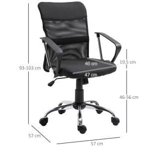 Silla de Oficina AVEIRO, Malla Transpirable, Respaldo Medio, en Negro