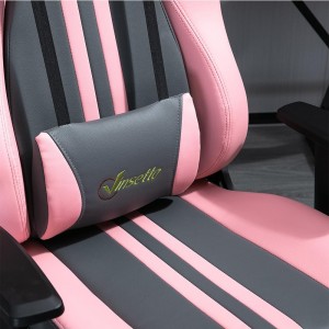 Silla Gaming VINE con reposapiés, reclinable, con cojines, en piel color negro/rosa