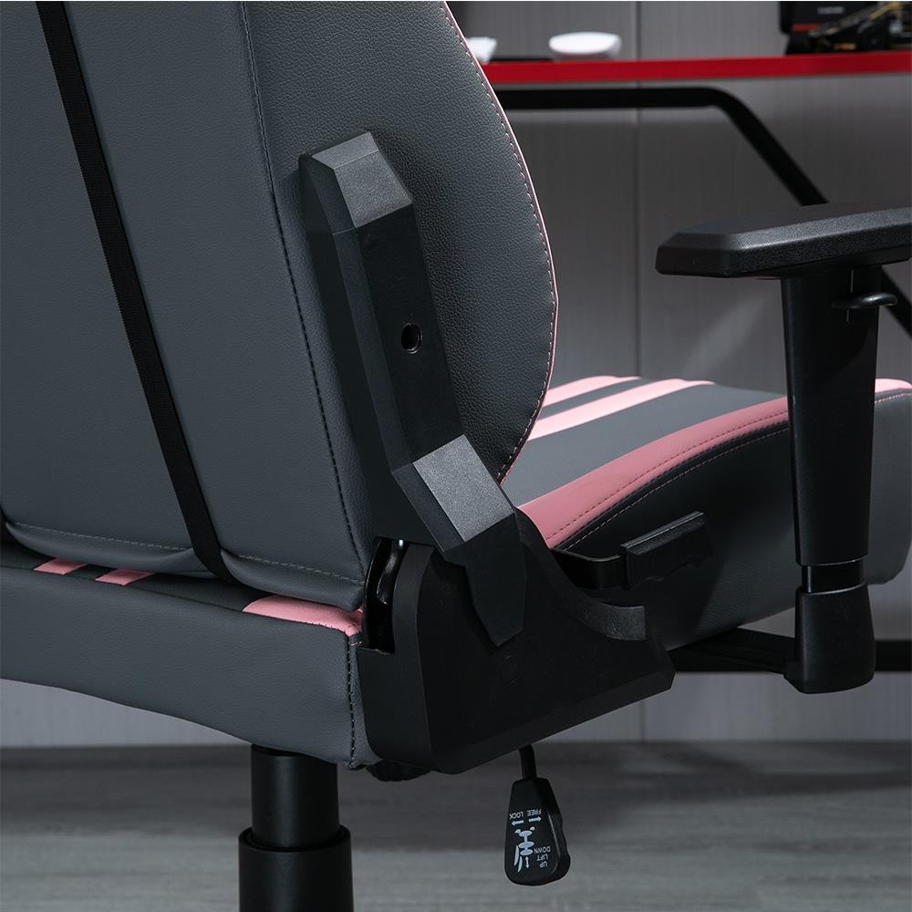 Silla Gaming VINE con Reposapiés, Reposabrazos ajustables, Cojines Lumbar y Cervical, En Piel Negro/Rosa