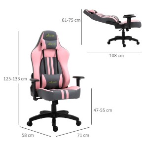 Silla Gaming VINE con reposapiés, reclinable, con cojines, en piel color negro/rosa