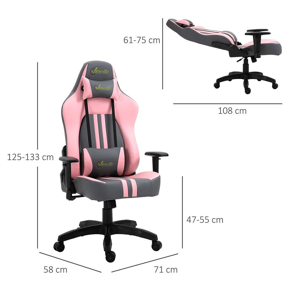 Silla Gaming VINE con Reposapiés, Reposabrazos ajustables, Cojines Lumbar y Cervical, En Piel Negro/Rosa