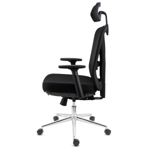 Silla Ergonómica TOWER, con reposapiés extensible, uso 8h, en negro