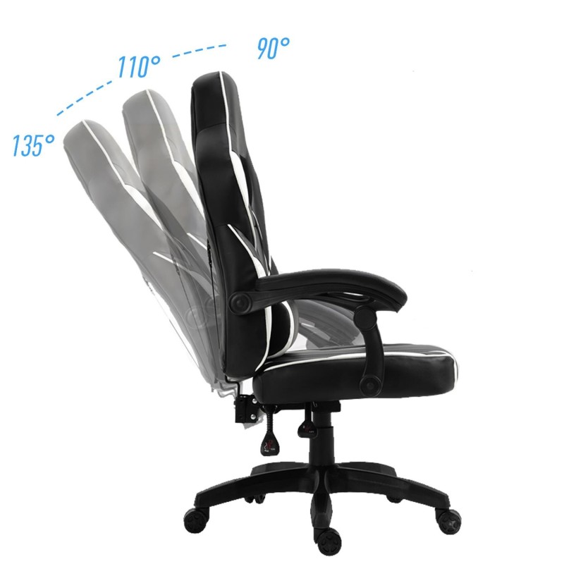Silla gaming BUDAPESTE, reclinable 135º, en piel negro y azul