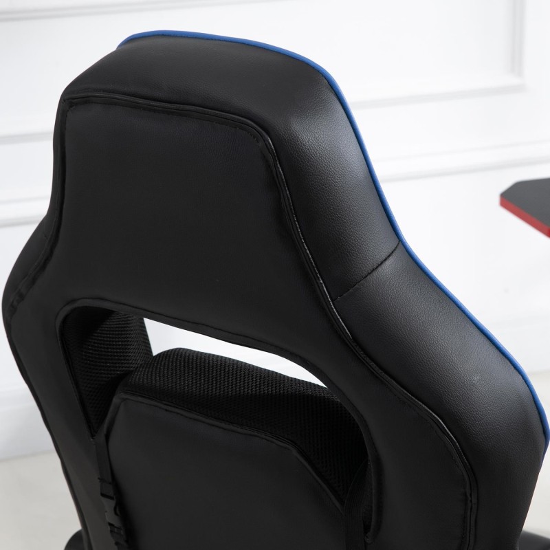 Silla gaming BUDAPESTE, reclinable 135º, en piel negro y azul