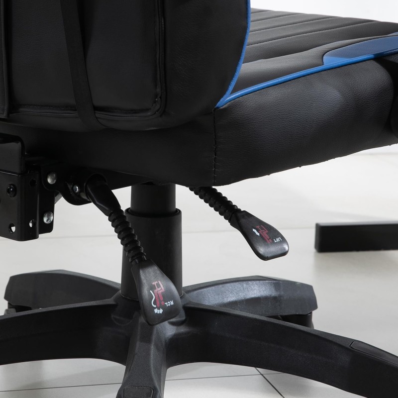 Silla gaming BUDAPESTE, reclinable 135º, en piel negro y azul