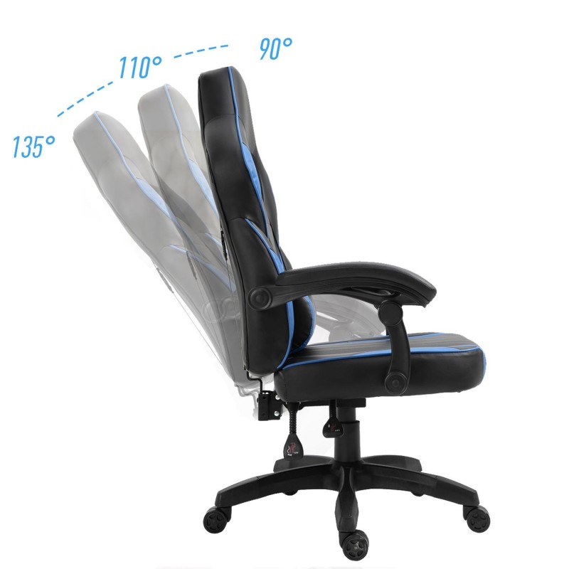 Silla gaming BUDAPESTE, reclinable 135º, en piel negro y azul
