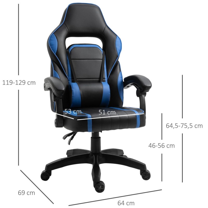 Silla gaming BUDAPESTE, reclinable 135º, en piel negro y azul