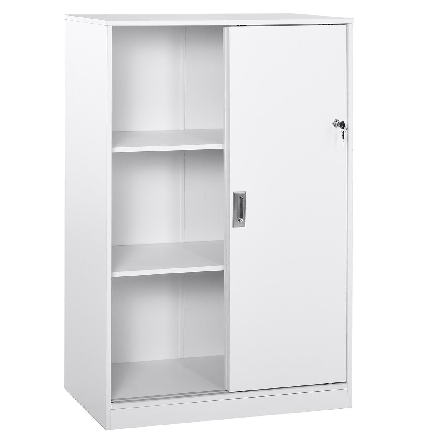 Armario de Oficina SERVI, 80x40x120 cm, Puertas Correderas, en Madera color Blanco