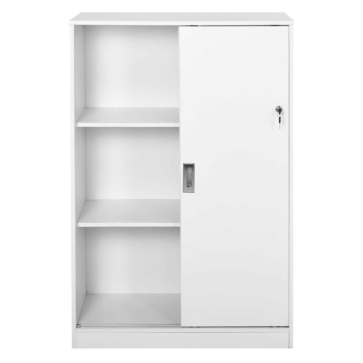 Armario de Oficina SERVI, 80x40x120 cm, Puertas Correderas, en Madera color Blanco