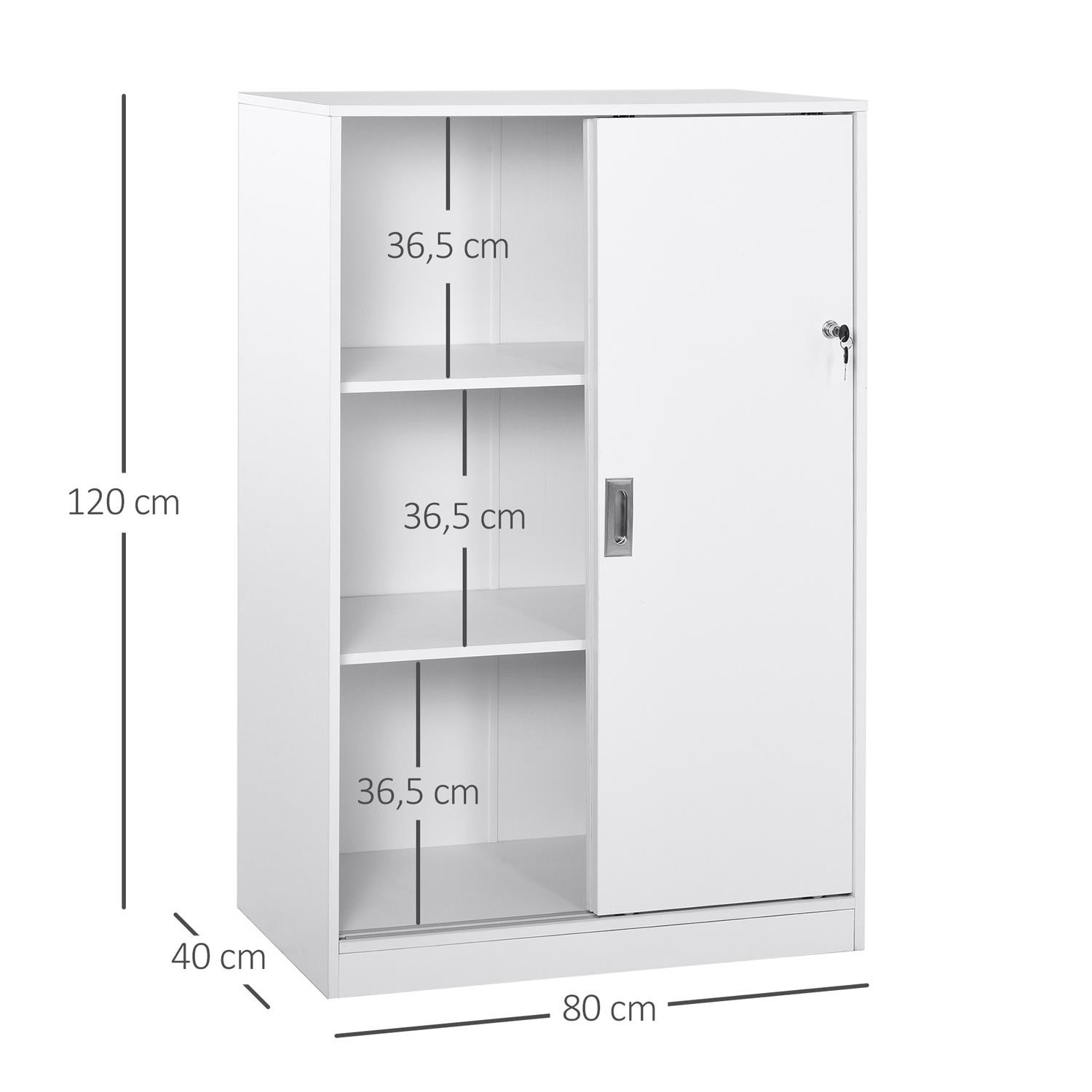 Armario de Oficina SERVI, 80x40x120 cm, Puertas Correderas, en Madera color Blanco