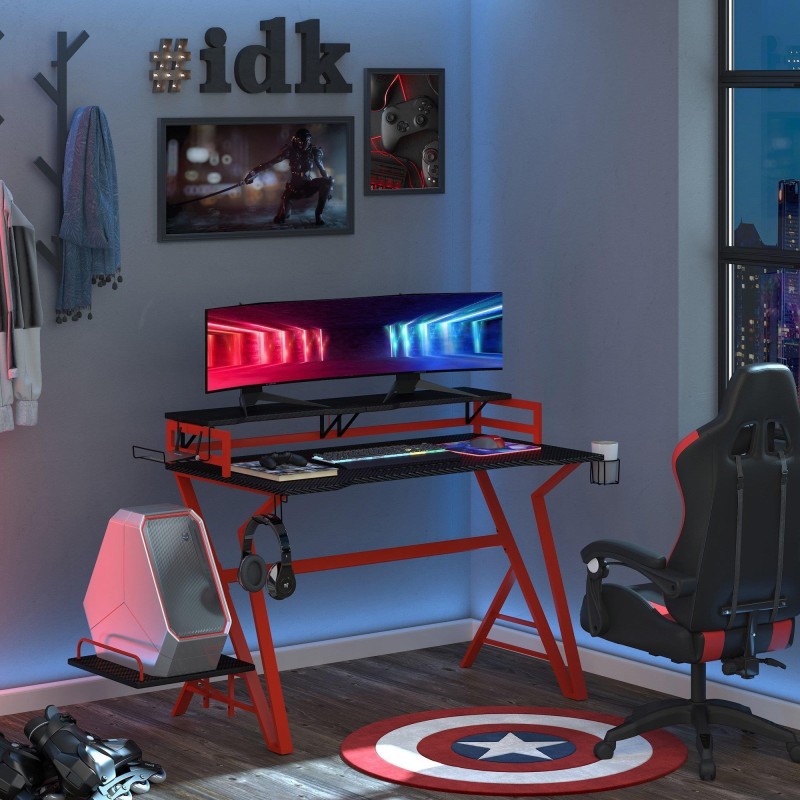 Mesa Gaming MAGMA color Negro y Rojo