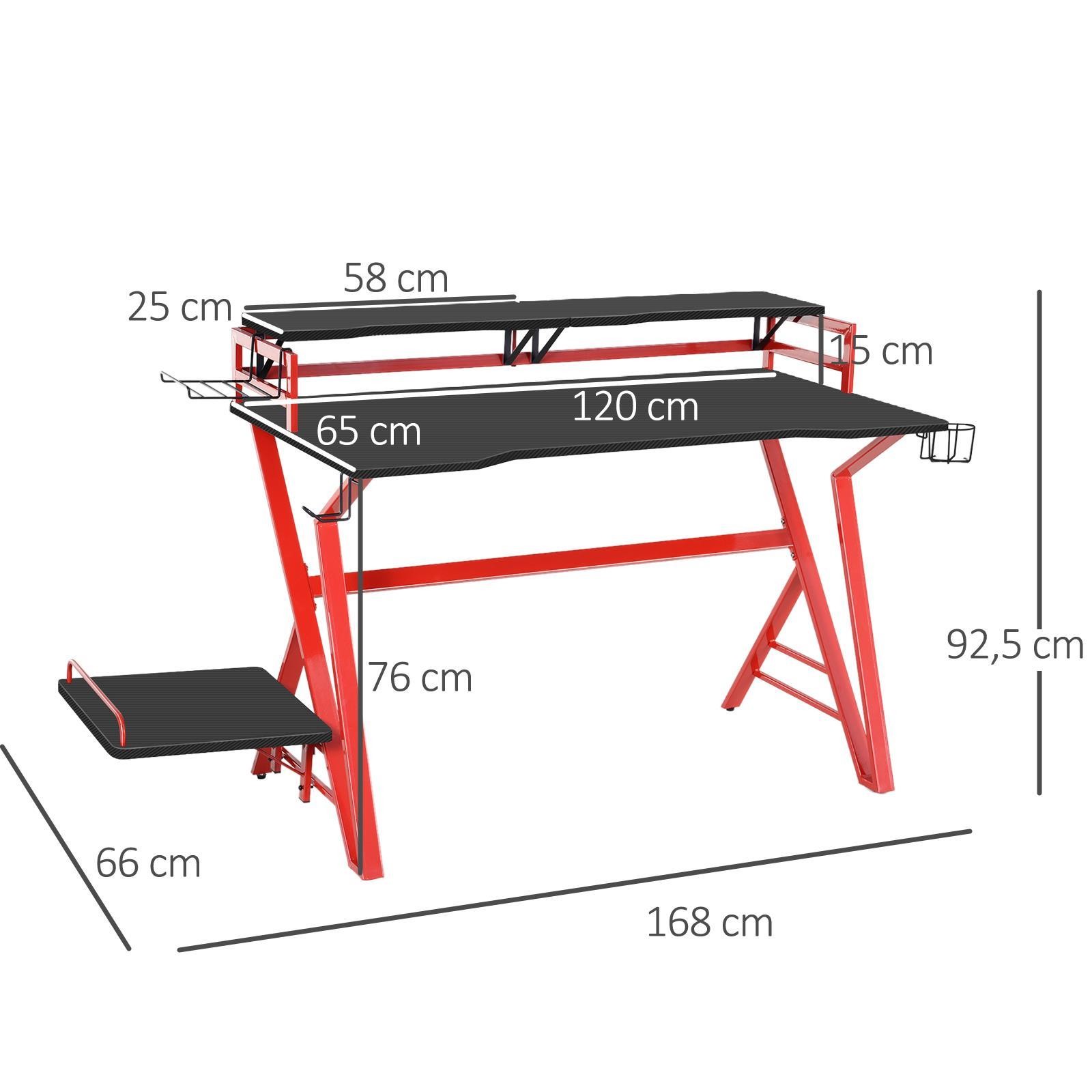 Mesa Gaming MAGMA, 168x66x92,5cm, con Soporte para CPU, color Negro y Rojo