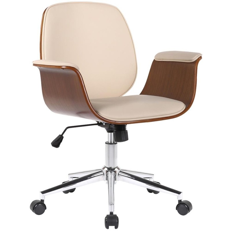 Silla de Oficina HAWAI en Madera Nogal y Piel color Negro