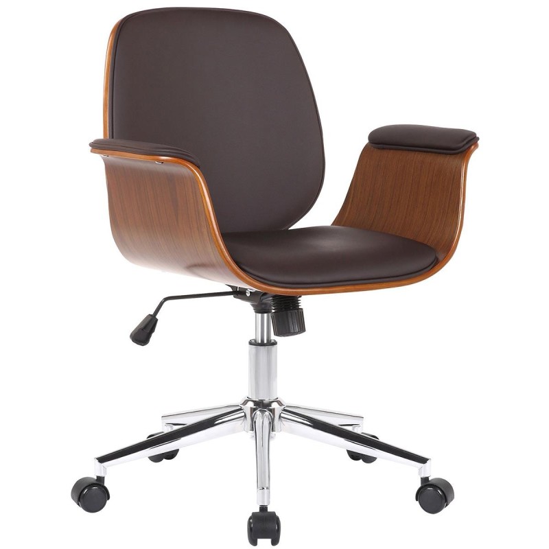 Silla de Oficina HAWAI en Madera Nogal y Piel color Negro