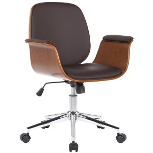 Silla de Oficina HAWAI en Madera Nogal y Piel color Negro