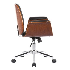 Silla de Oficina HAWAI en Madera Nogal y Piel color Negro