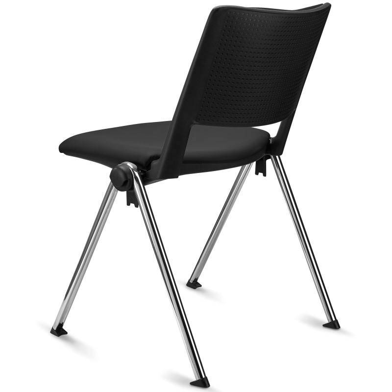 Lote de 5 Sillas de Confidente CARINA, apilables, patas cromadas y piel negra